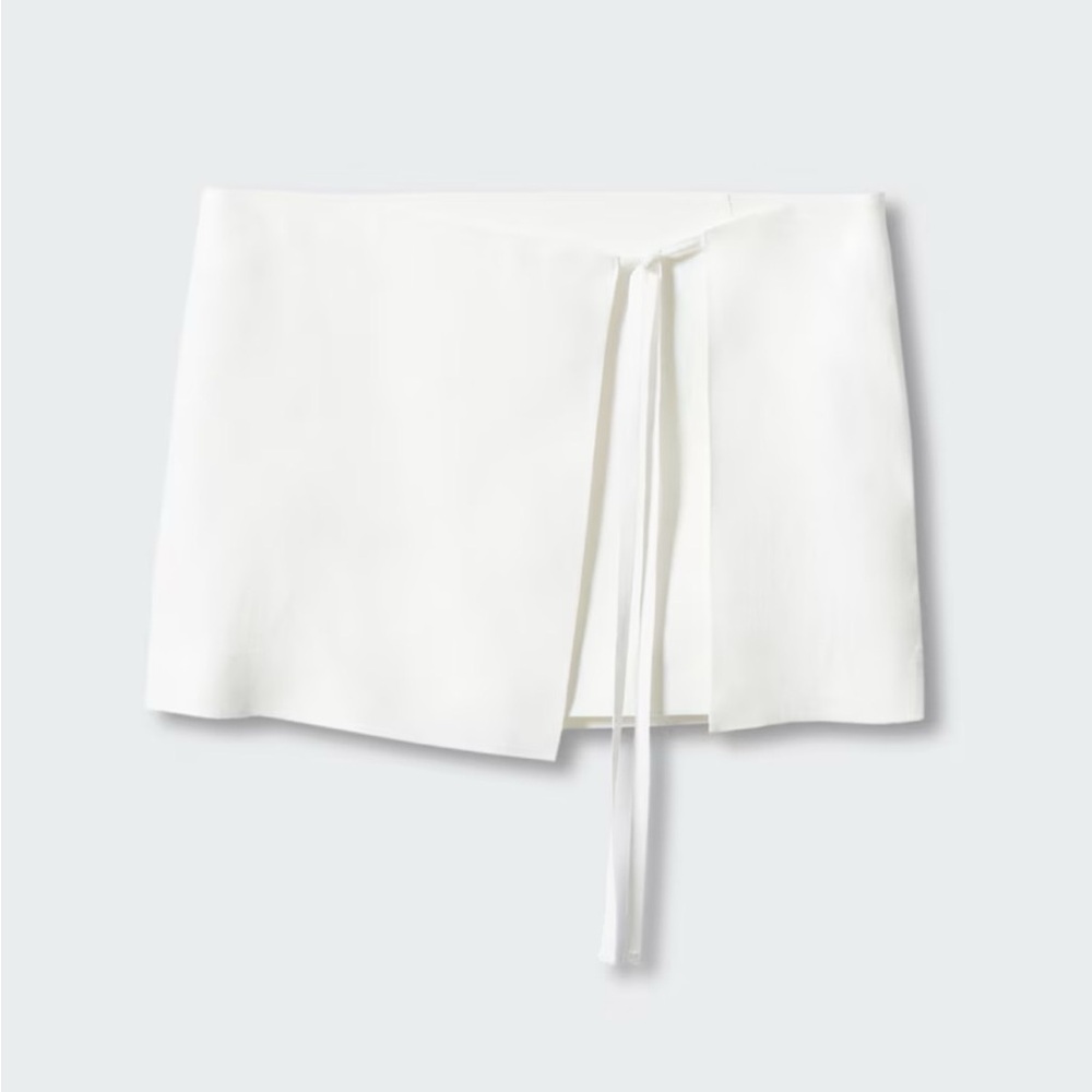 Mango White Wrap Mini Skirt Asymmetrical Tie Front